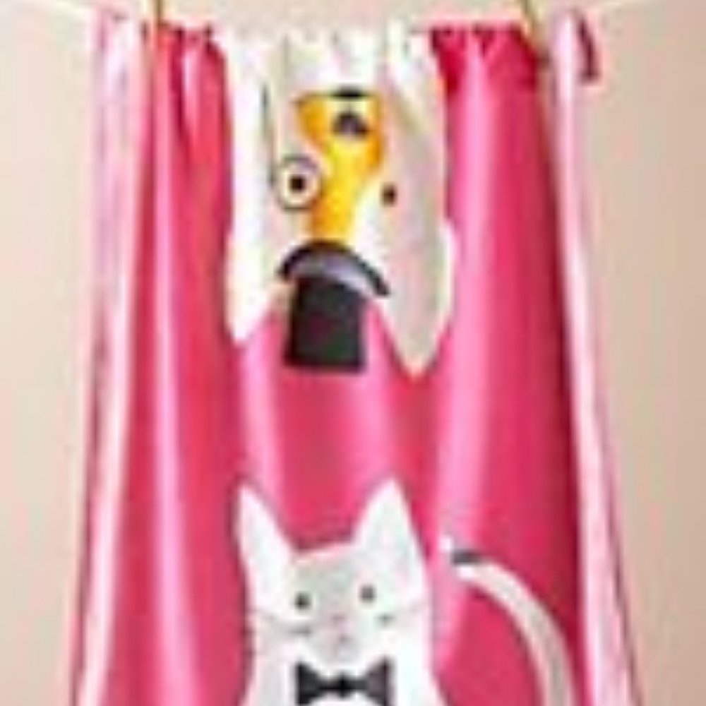 Anthropologie FANCY FRIENDS Dish Towel Animal Lover Cat Dog Bright Pets NWT pink